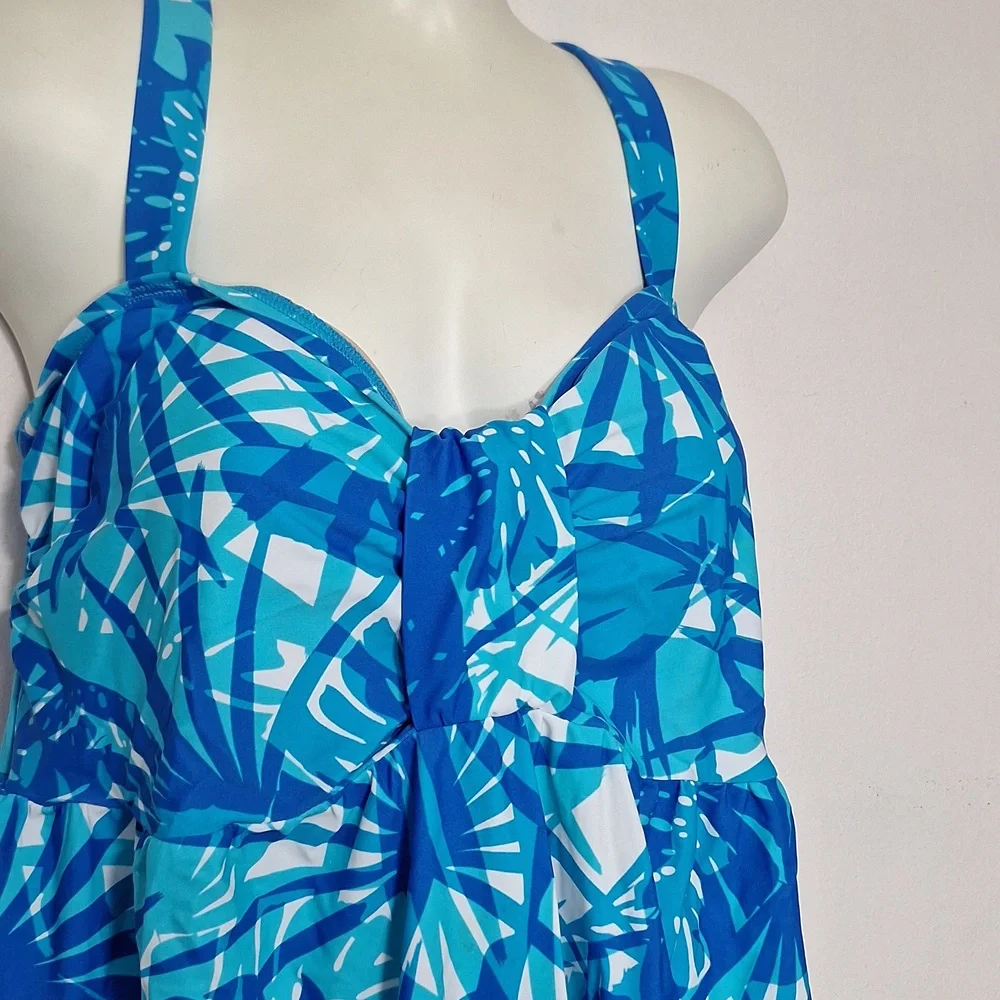 Avenue Tropical Blue One Piece Swim Dress Swimsuit